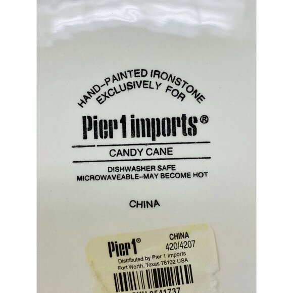 Pier 1 Imports Red Green Stripe Candy Cane 11” Dinner Plate Scalloped Christmas - Picture 7 of 9